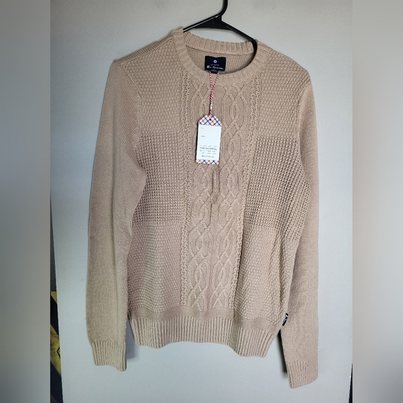 NEW Ben Sherman Men Tan Crewneck Cable-Knit Sweater, Size Small - Picture 2 of 5